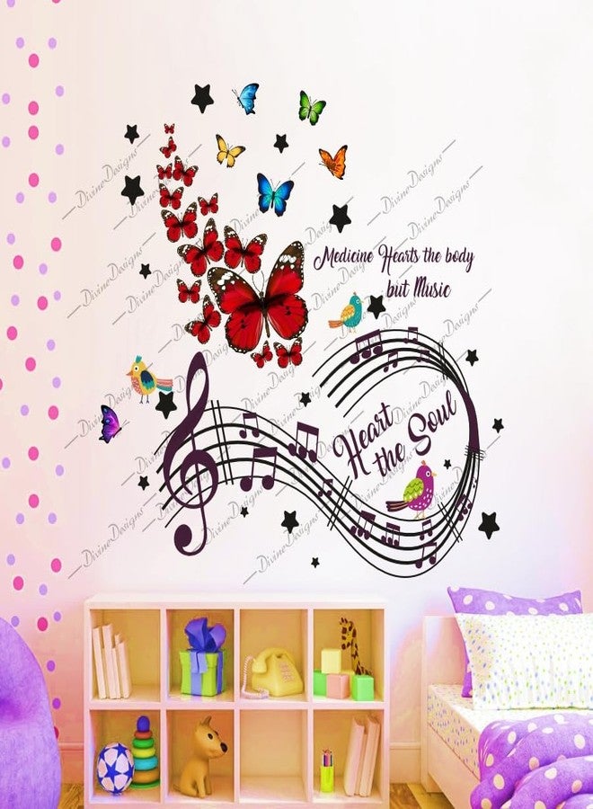 DivineDesigns ملصق حائط ذاتي اللصق من الفينيل PVC من DivineDesigns، مزين بفراشات ملونة ونوتات موسيقية، لتزيين المنزل/غرفة المعيشة (متعدد الألوان) - Image 2